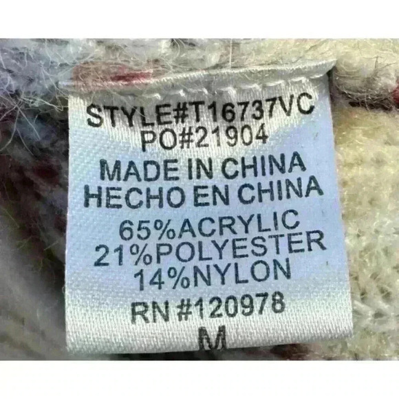 VICI Sweater Women's Size Medium Cream Fuzzy Knit Pullover Puffed Sleeve Chevron - Picture 4 of 5